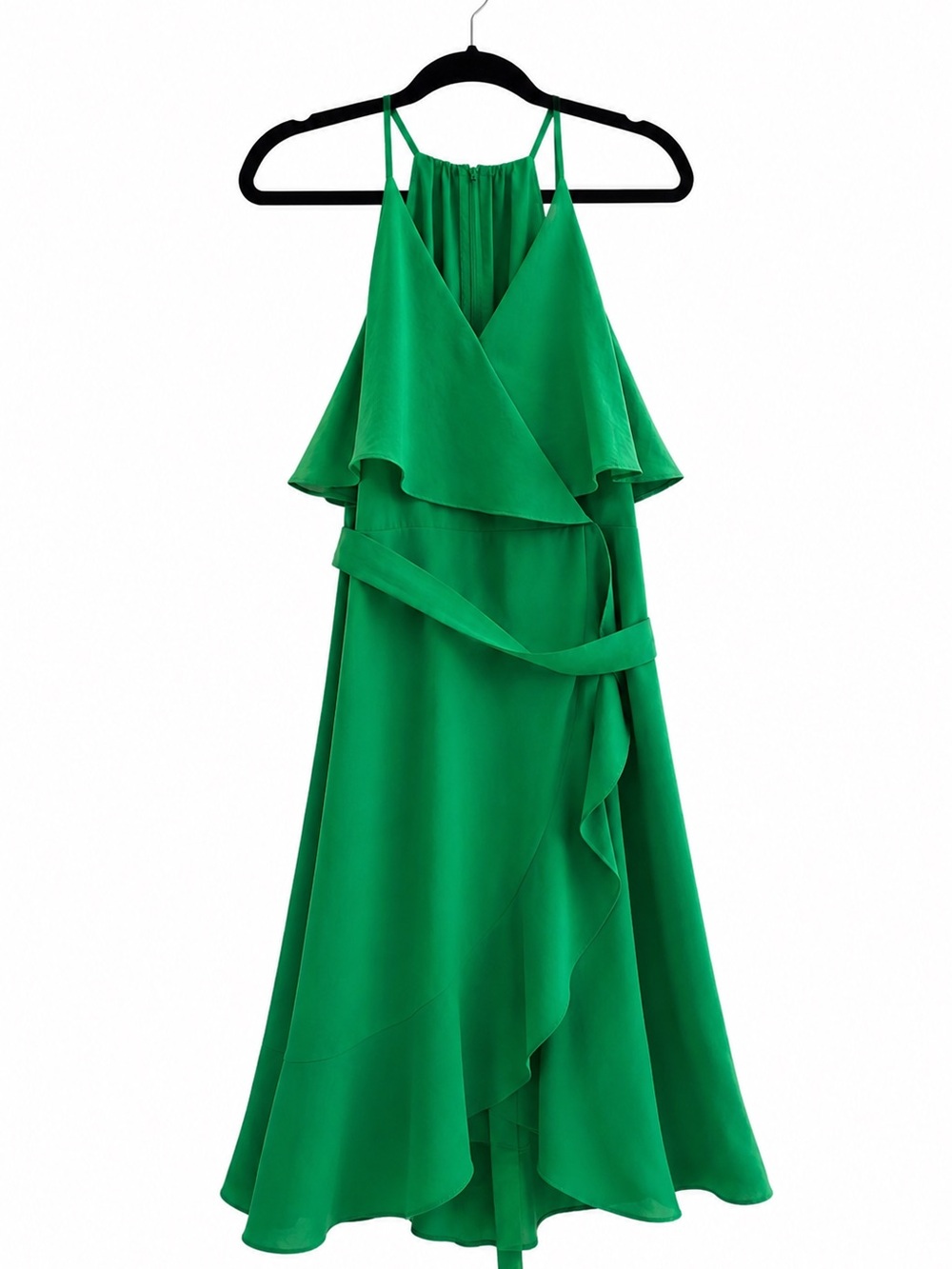 Green Ruffle Wrap Midi Dress - Womens